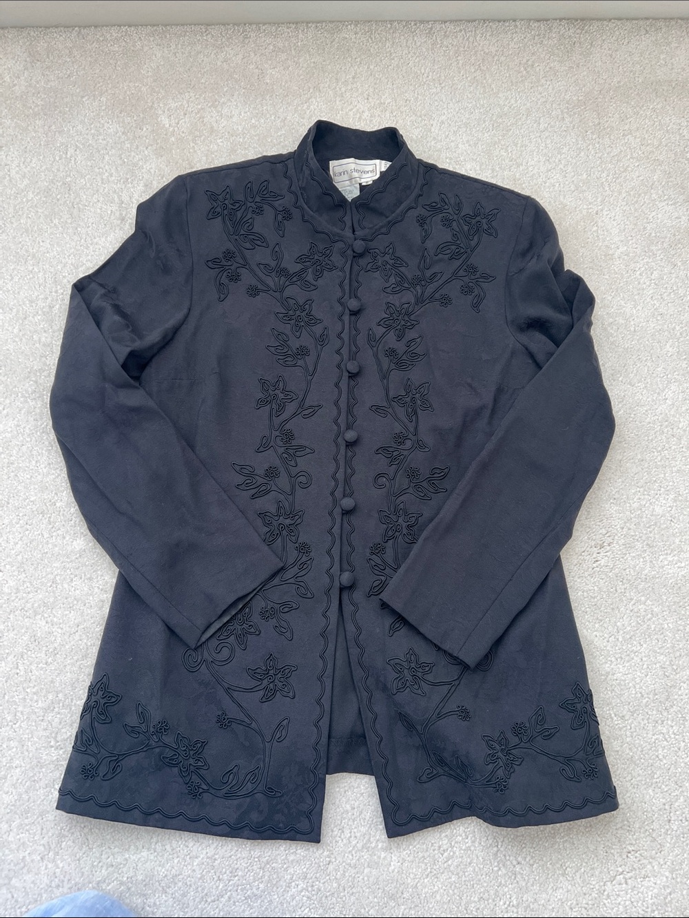 Vintage Womens Black Embroidered Long Jacket Coat